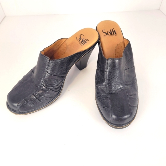 Sofft Black Genuine Leather Slip-on Heeled Clogs Size 6.5 - Picture 3 of 8